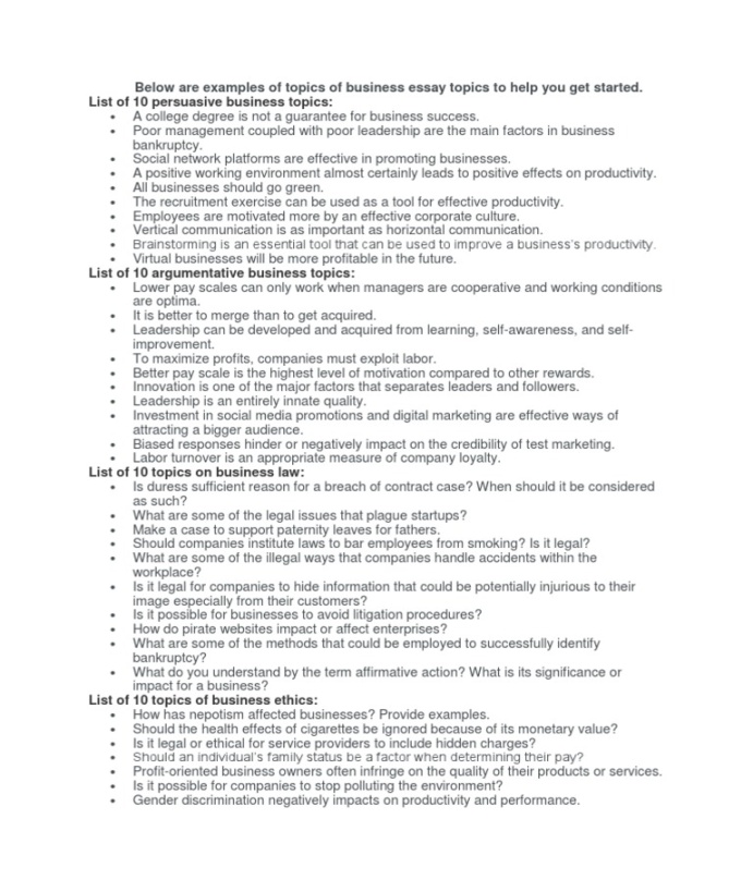 Below Are Examples of Topics of Business Essay Topics To Help You Below Are Examples of Topics of Business Essay Topics To Help You
