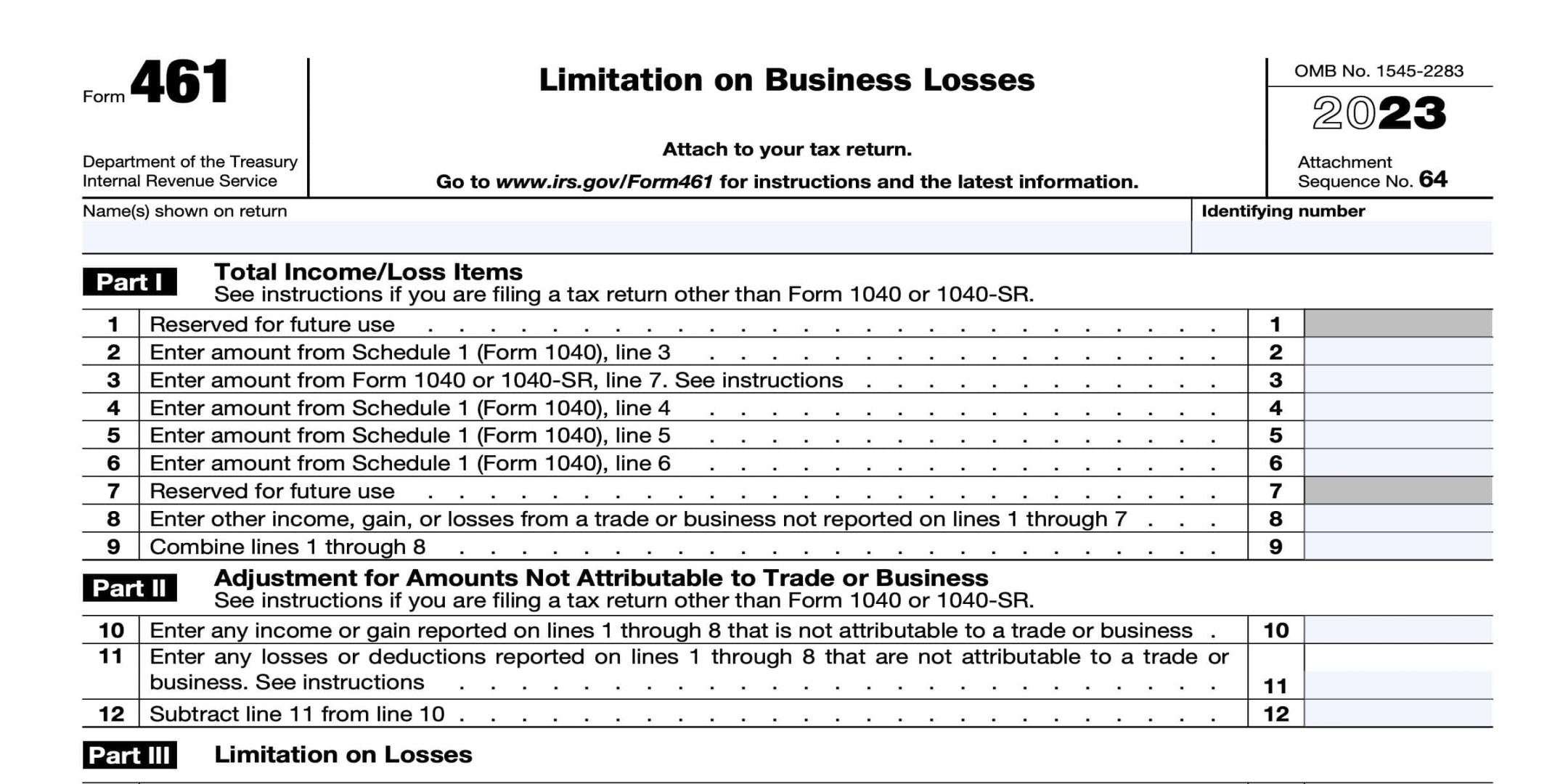 IRS Form  Instructions - Limitation on Business Losses