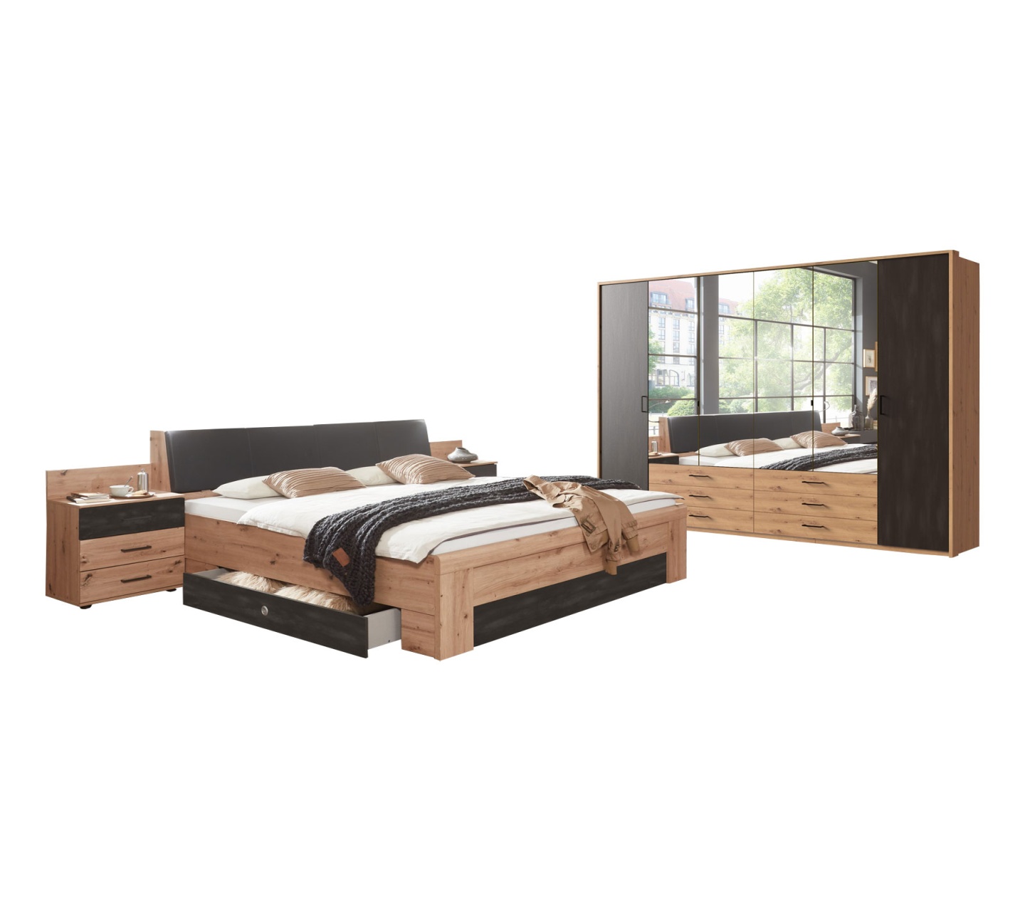 -teiliges Schlafzimmer-Set - Artisan Eiche - Raw Steel  Online
